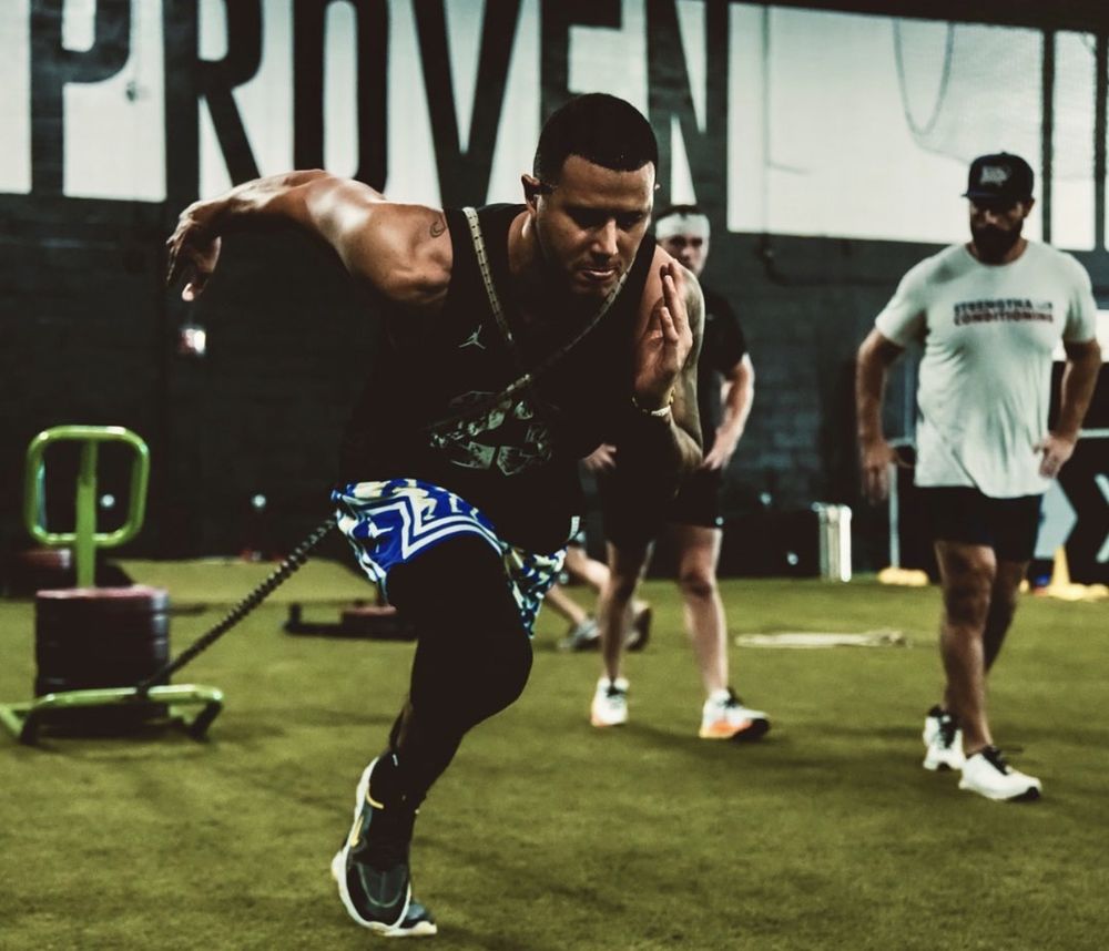 Manny Machado doing sled sprint work