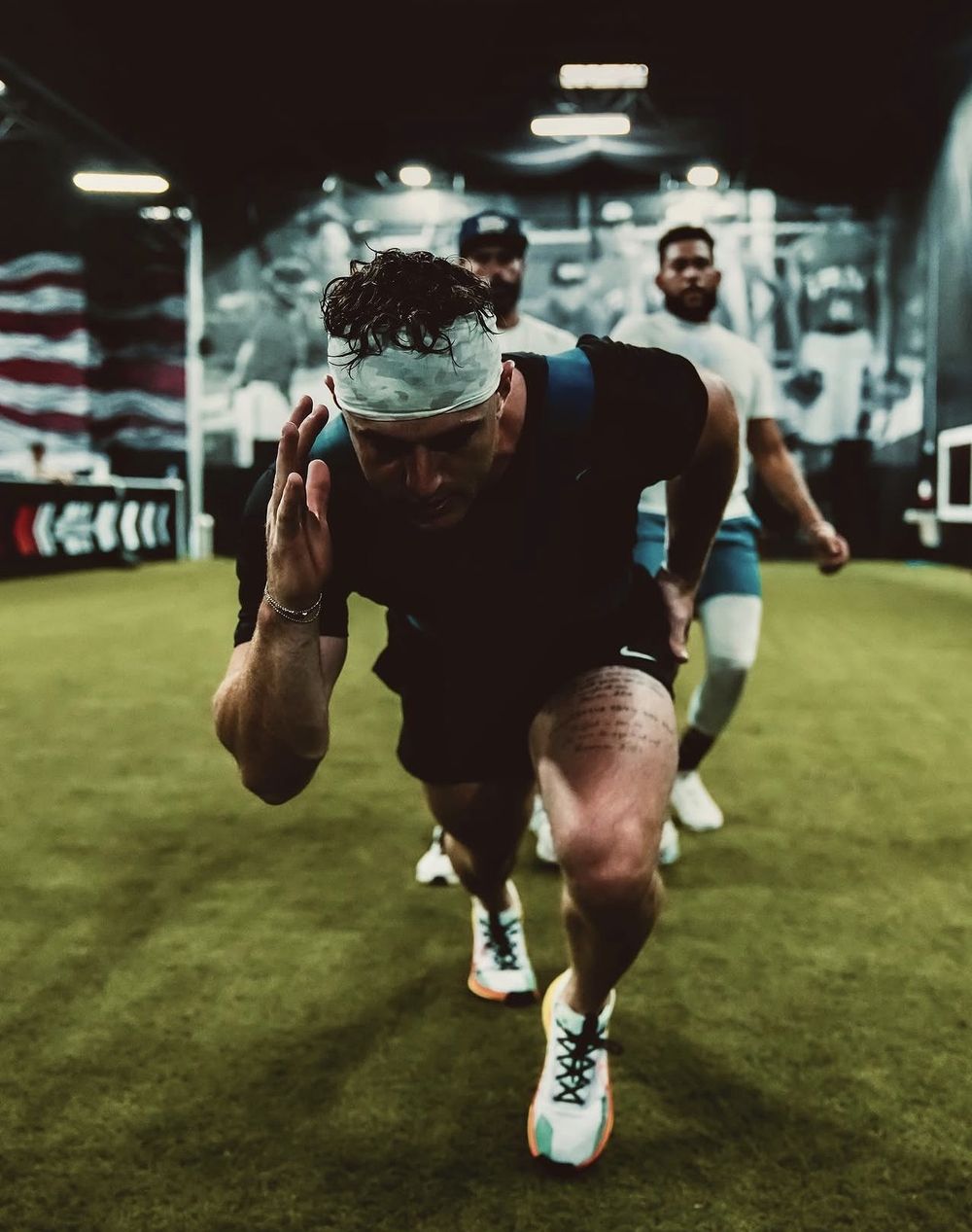 Romy Gonzalez doing sled sprint work